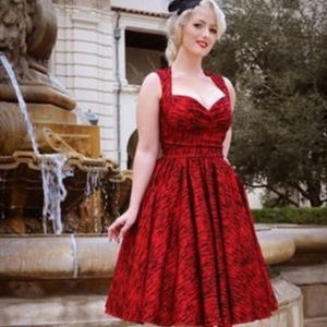 Pinup Couture Red Grace Flocked Dress, NWOT Medium